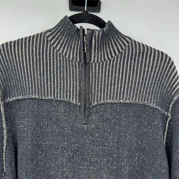 VTG Y2K BKE by Buckle Quarter Zip Sweater Mens L Black Gray NEW Knit Pullover - Picture 2 of 9